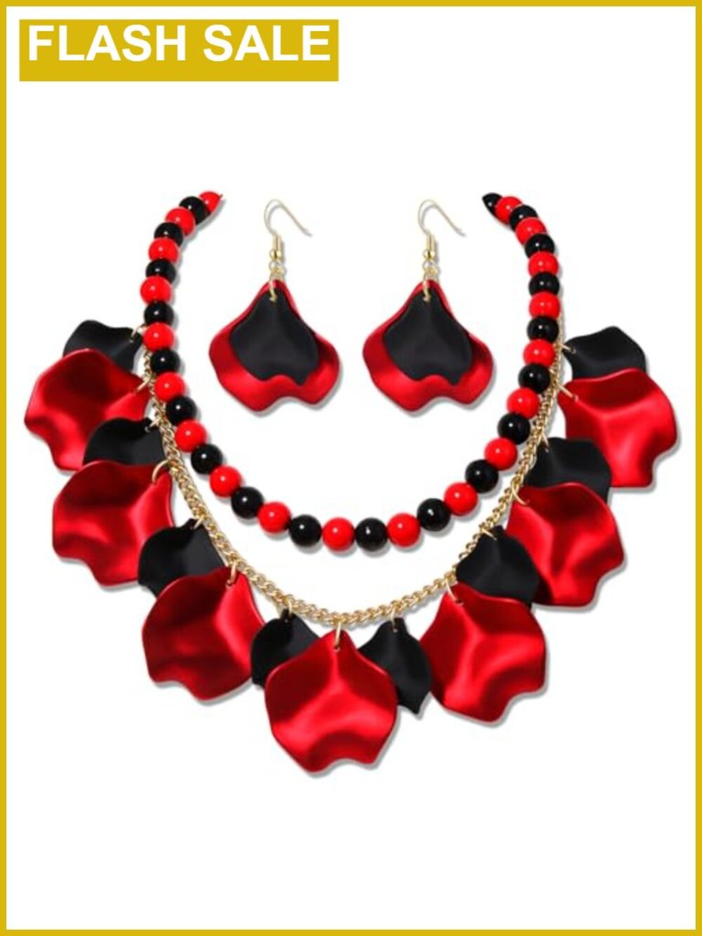 Flower Petal Necklace Earrings Set Layered Statement Beaded Jewelry Set